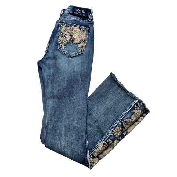 Grace In LA Jeans Womens Sz 28 Blue Medium Wash Embroidered Western / boho / Y2K - Picture 12 of 15